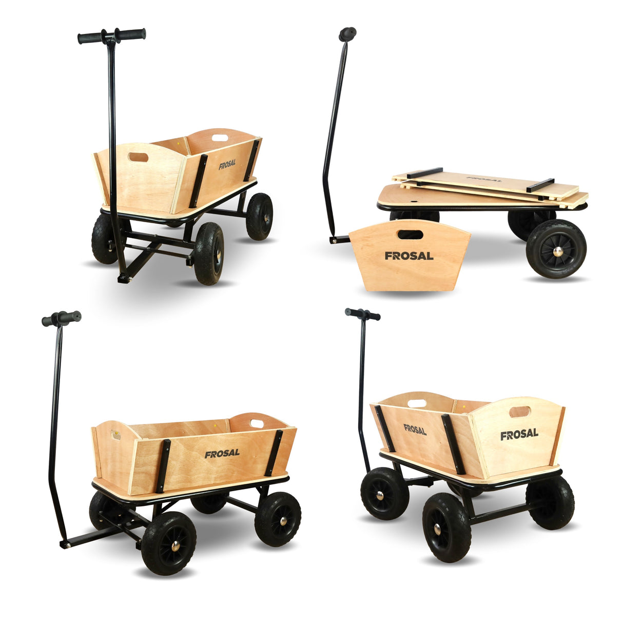 FROSAL Bollerwagen Erik Extra Holz-Bollerwagen lange Deichsel