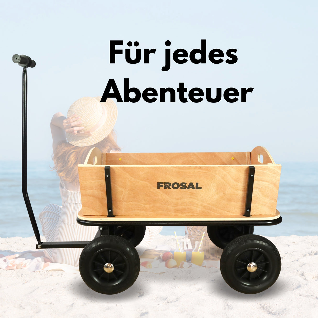 FROSAL Bollerwagen Erik Extra Holz-Bollerwagen lange Deichsel