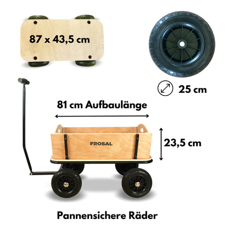 FROSAL Bollerwagen Erik Extra Holz-Bollerwagen lange Deichsel