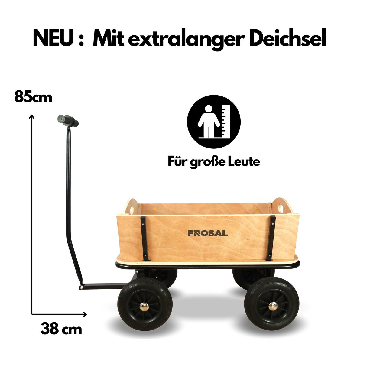 FROSAL Bollerwagen Erik Extra Holz-Bollerwagen lange Deichsel