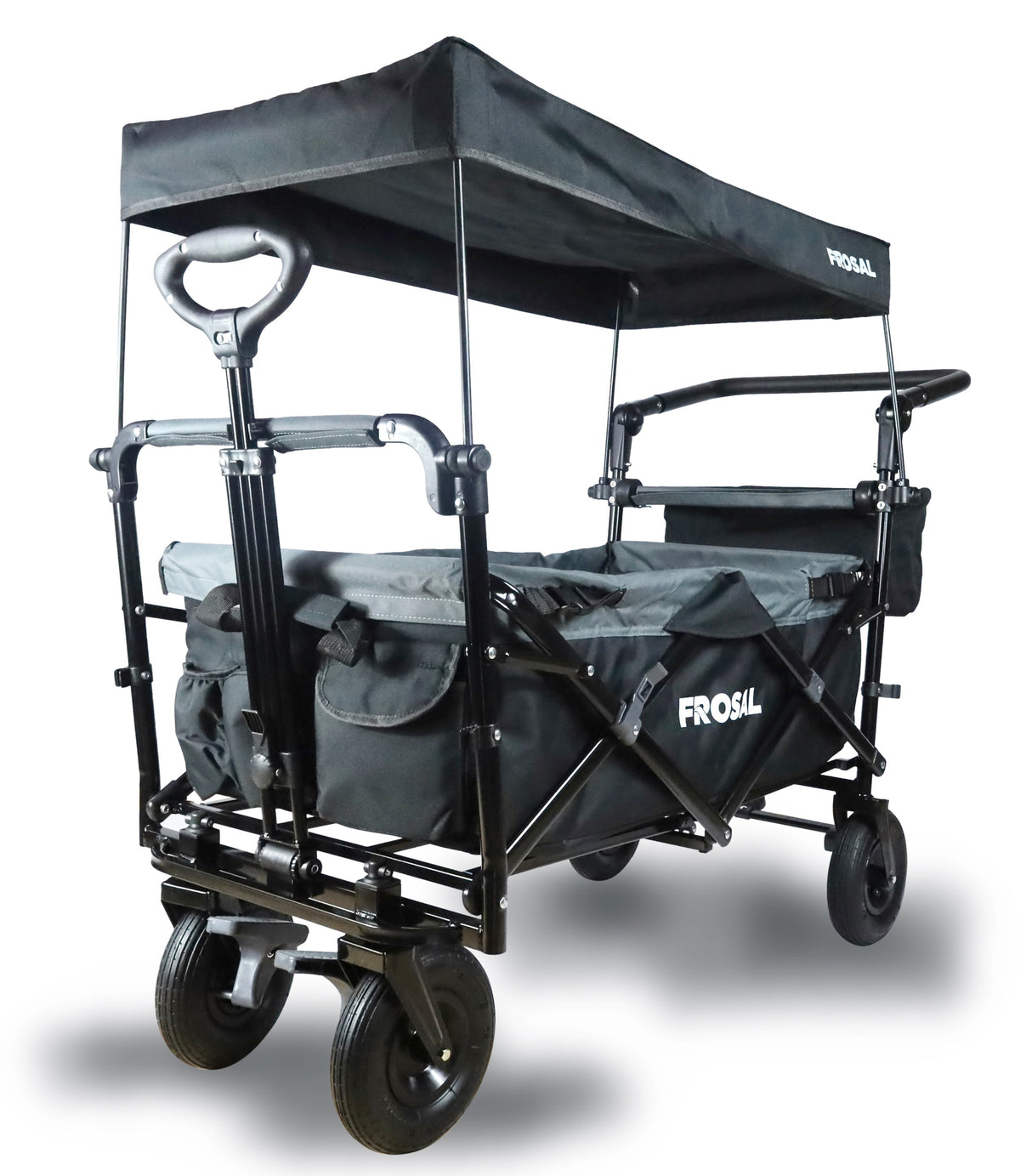 FROSAL Faltbarer Bollerwagen Loki schwarz/grau mit Luftreifen