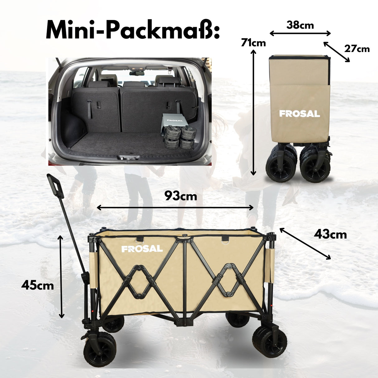 FROSAL faltbarer Bollerwagen Anton beige - XXL