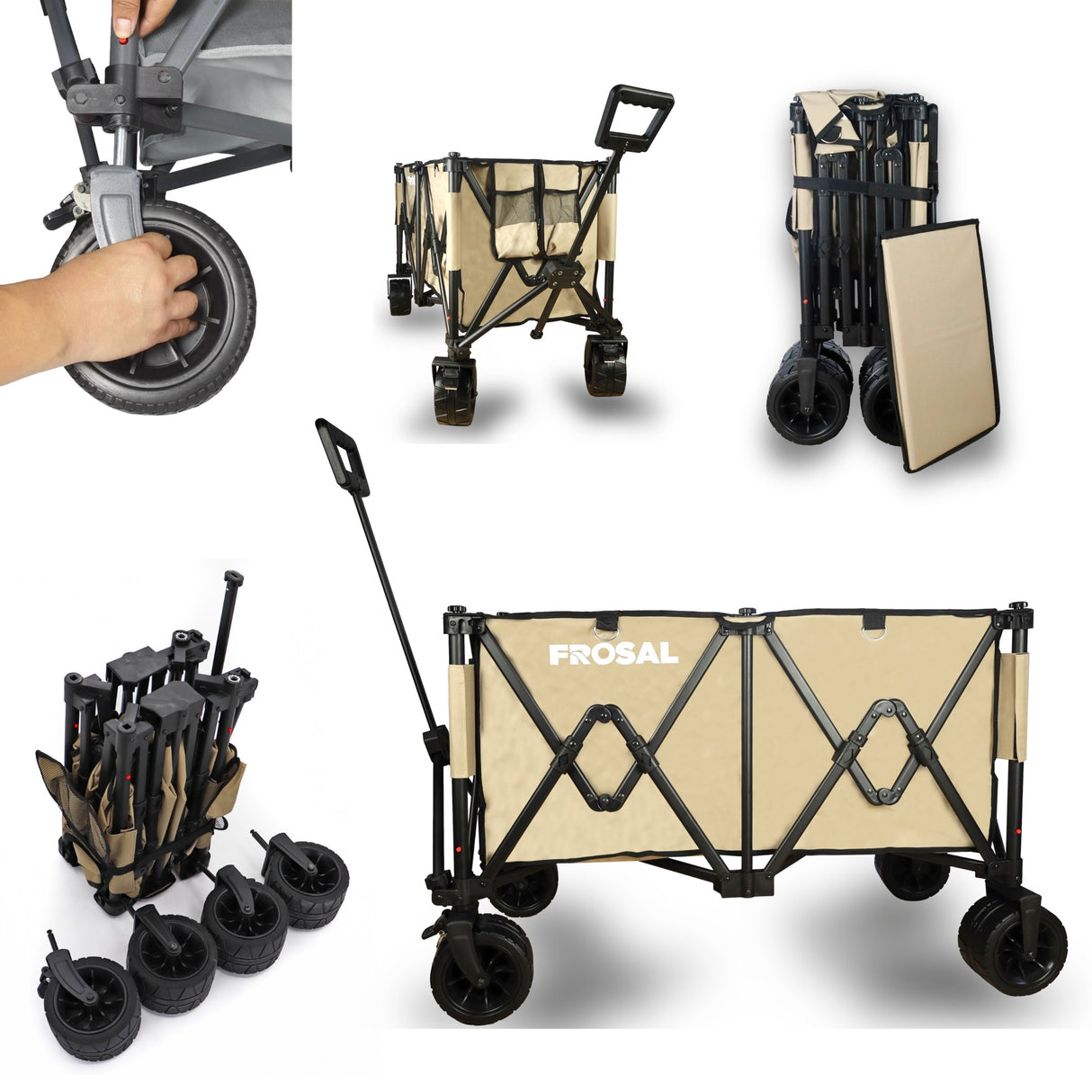 FROSAL faltbarer Bollerwagen Anton beige - XXL