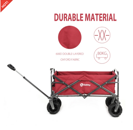 Sekey faltbarer Bollerwagen, große Räder und Bremsen in rot