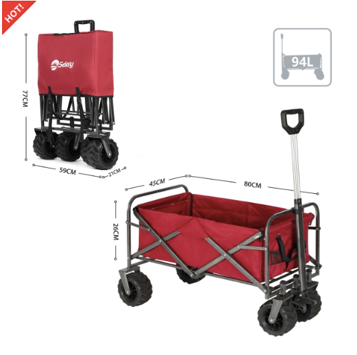 Sekey faltbarer Bollerwagen, große Räder und Bremsen in rot