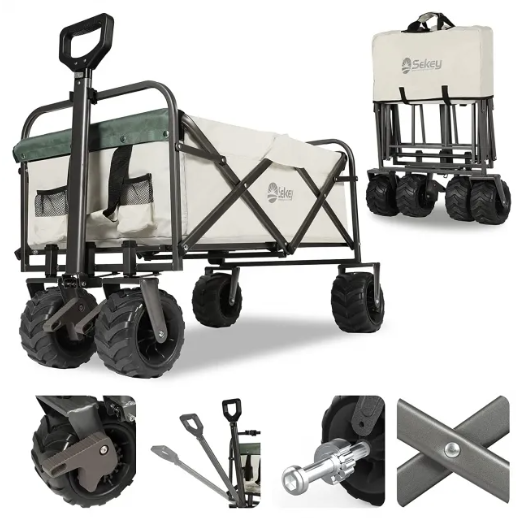 Sekey faltbarer Bollerwagen FW28 - große Räder, Bremse, 94L - weiß/grün