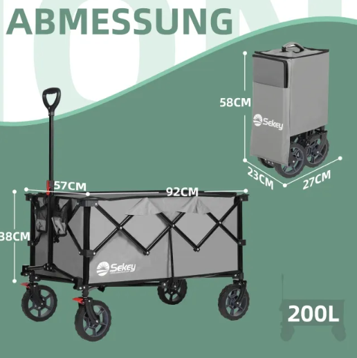 Sekey faltbarer Bollerwagen FW29, Bremse, 200L Kapazität - grau