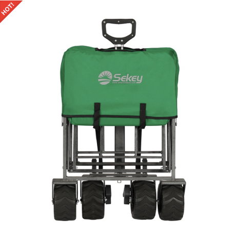 Sekey faltbarer Bollerwagen, große Räder und Bremsen in grün