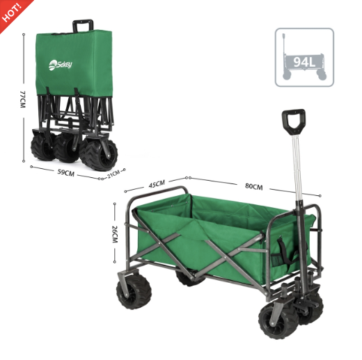 Sekey faltbarer Bollerwagen, große Räder und Bremsen in grün