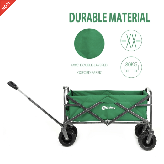 Sekey faltbarer Bollerwagen, große Räder und Bremsen in grün