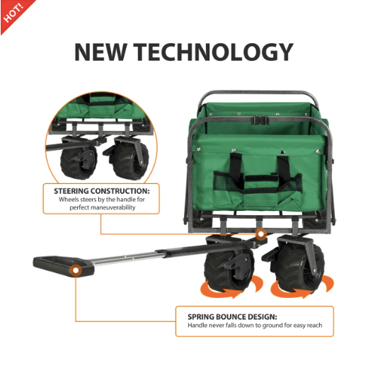 Sekey faltbarer Bollerwagen, große Räder und Bremsen in grün
