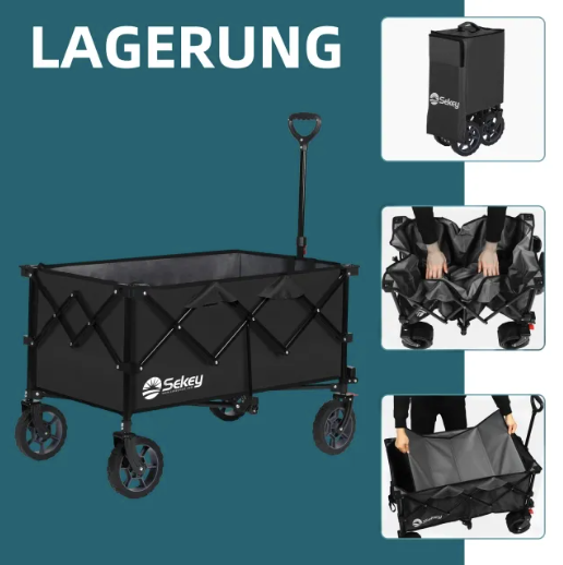 Sekey faltbarer Bollerwagen FW30, Bremse, 200L Kapazität - schwarz