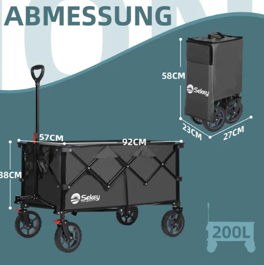 Sekey faltbarer Bollerwagen FW30, Bremse, 200L Kapazität - schwarz