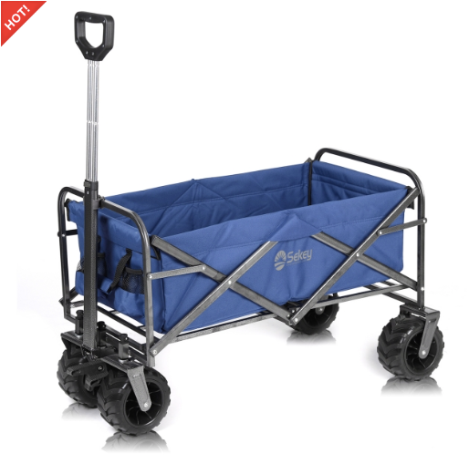 Sekey faltbarer Bollerwagen, große Räder und Bremsen in blau