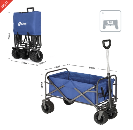 Sekey faltbarer Bollerwagen, große Räder und Bremsen in blau