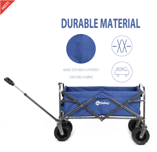 Sekey faltbarer Bollerwagen, große Räder und Bremsen in blau