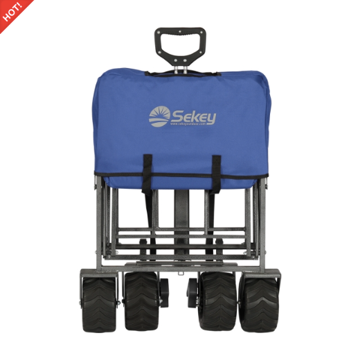 Sekey faltbarer Bollerwagen, große Räder und Bremsen in blau