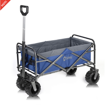 Sekey faltbarer Bollerwagen, große Räder und Bremsen in blau/grau