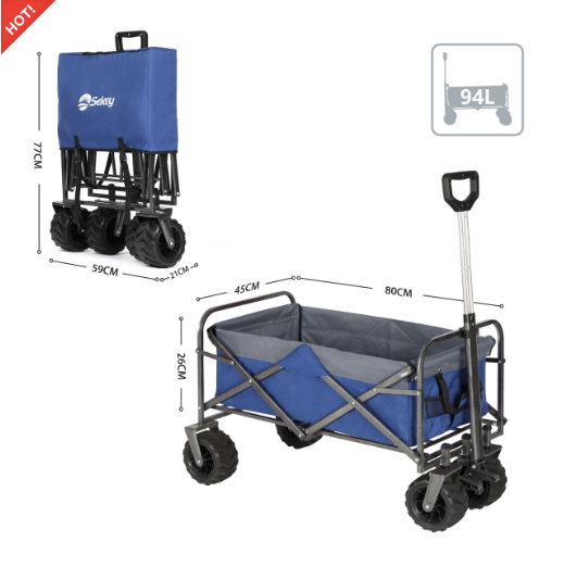 Sekey faltbarer Bollerwagen, große Räder und Bremsen in blau/grau