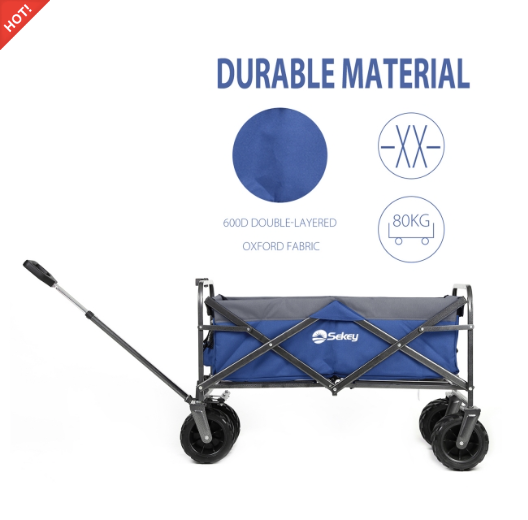Sekey faltbarer Bollerwagen, große Räder und Bremsen in blau/grau