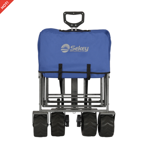 Sekey faltbarer Bollerwagen, große Räder und Bremsen in blau/grau