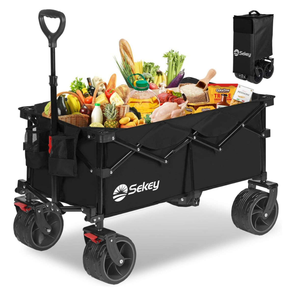 Sekey Bollerwagen XL faltbarer Bollerwagen mit Bremse, 135L, 120KG,