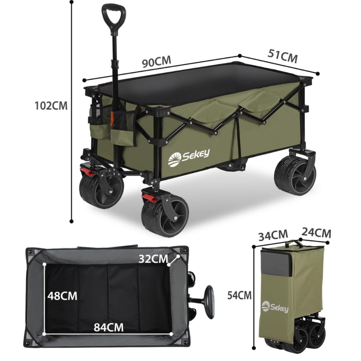 Sekey Bollerwagen XL faltbarer Bollerwagen mit Bremse, 135L, 120KG,