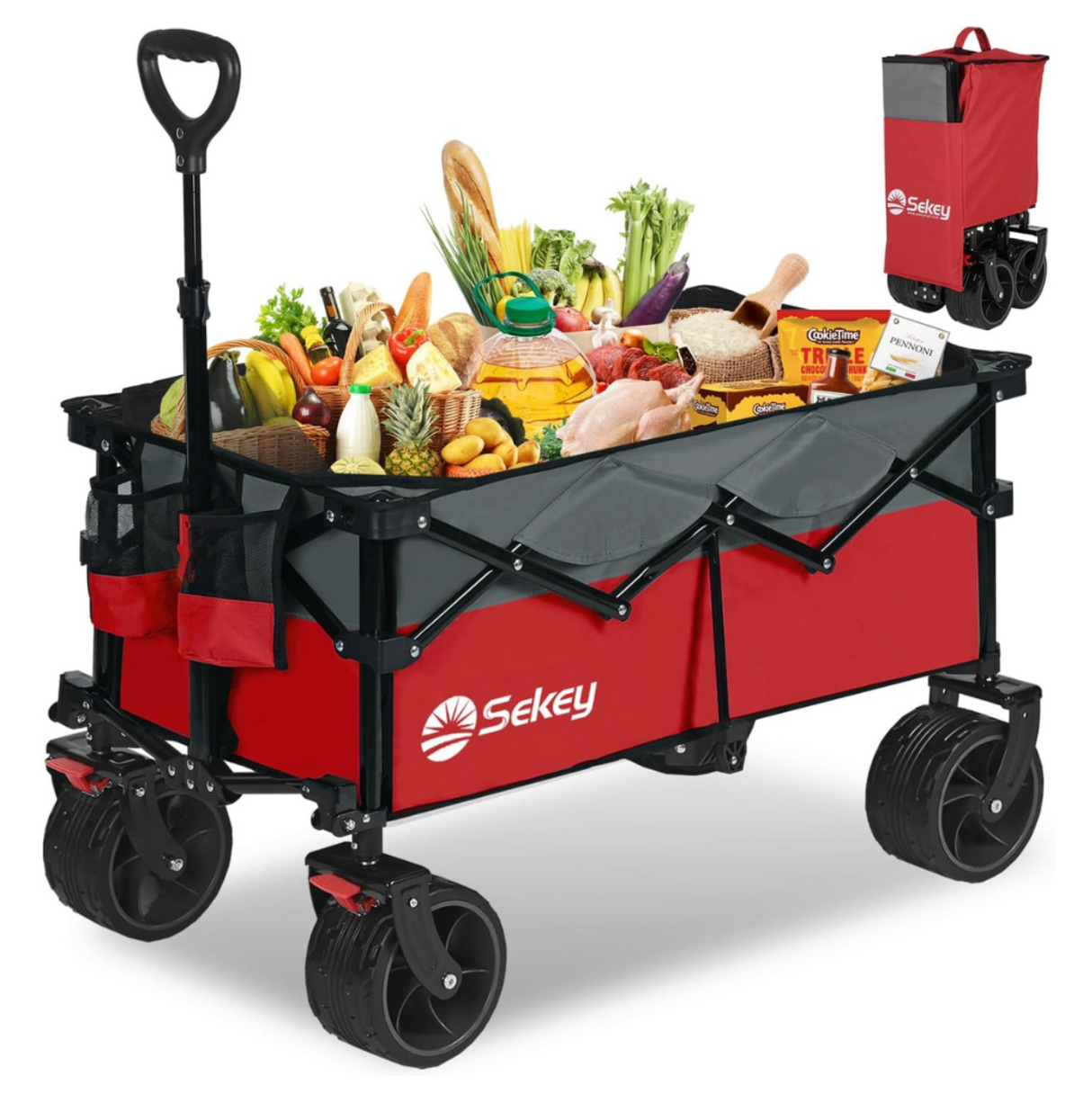 Sekey Bollerwagen XL faltbarer Bollerwagen mit Bremse, 135L, 120KG,