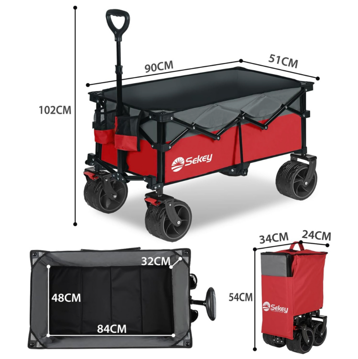 Sekey Bollerwagen XL faltbarer Bollerwagen mit Bremse, 135L, 120KG,