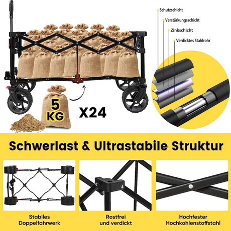 Sekey Bollerwagen XL faltbarer Bollerwagen mit Bremse, 135L, 120KG,