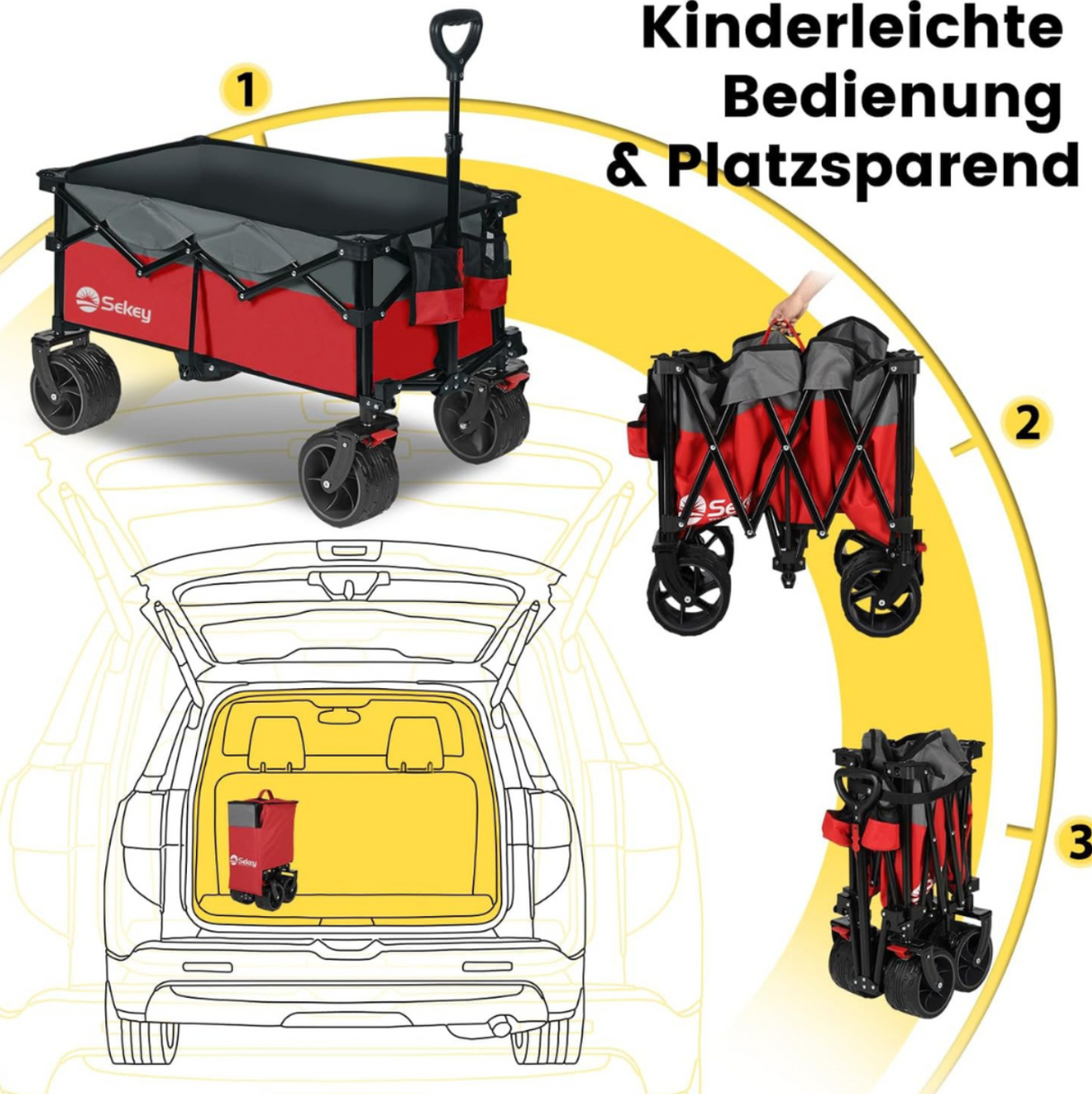 Sekey Bollerwagen XL faltbarer Bollerwagen mit Bremse, 135L, 120KG,