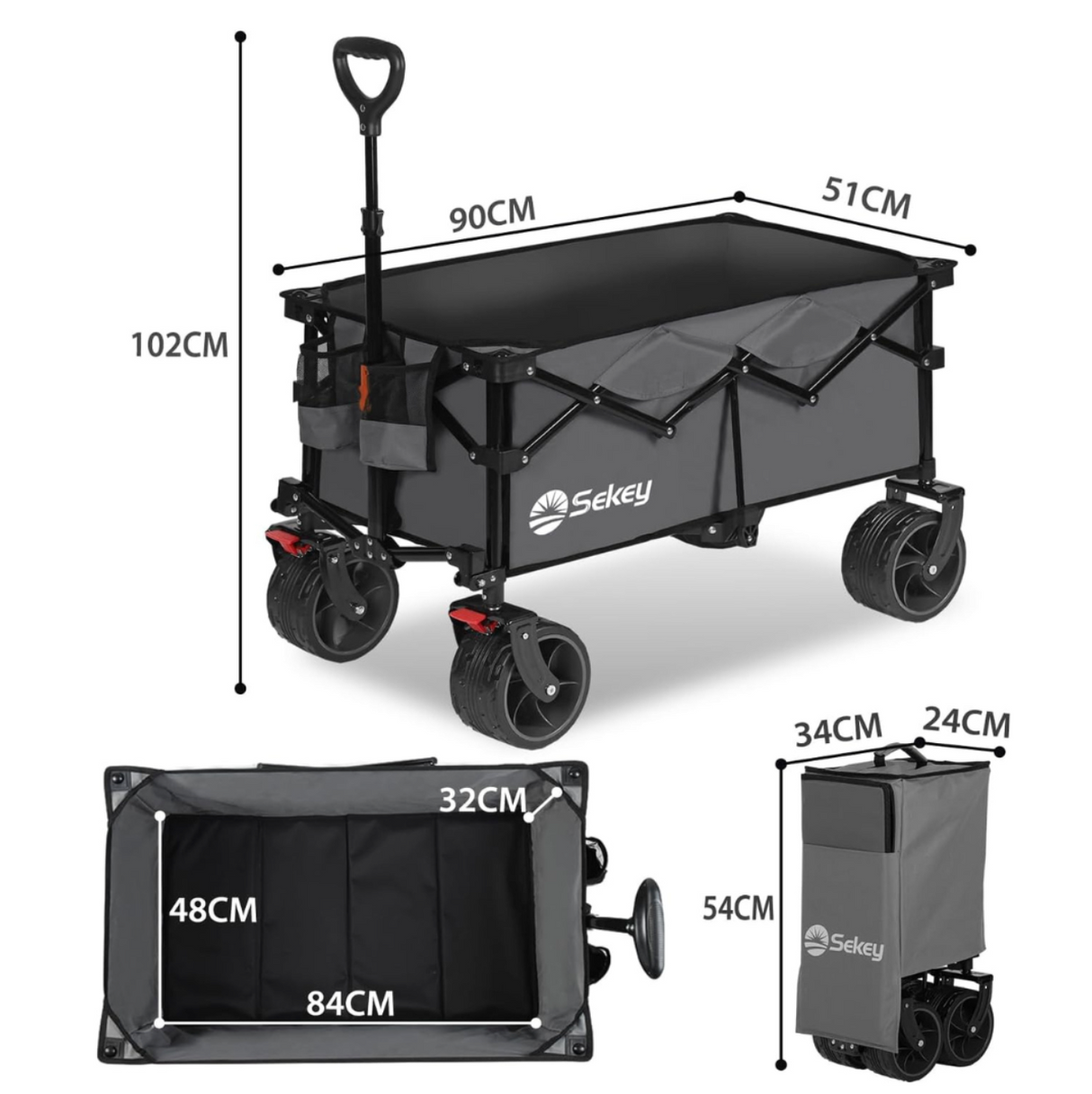 Sekey Bollerwagen XL faltbarer Bollerwagen mit Bremse, 135L, 120KG,