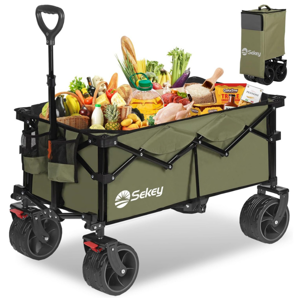 Sekey Bollerwagen XL faltbarer Bollerwagen mit Bremse, 135L, 120KG,