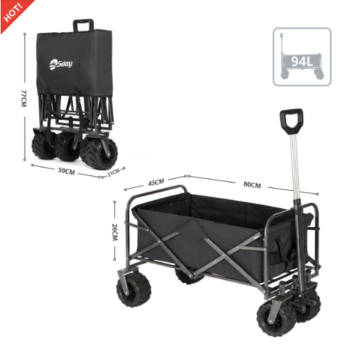 Sekey faltbarer Bollerwagen, große Räder und Bremsen in schwarz