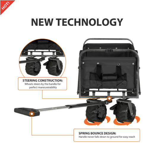 Sekey faltbarer Bollerwagen, große Räder und Bremsen in schwarz