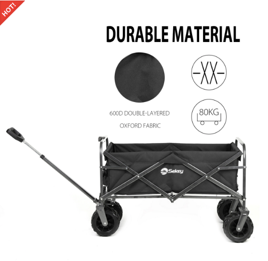 Sekey faltbarer Bollerwagen, große Räder und Bremsen in schwarz