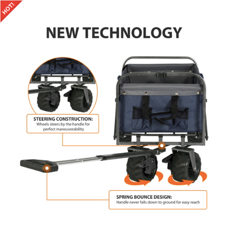 Sekey faltbarer Bollerwagen, große Räder und Bremsen in dunkelblau
