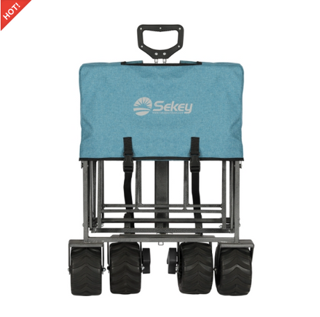 Sekey faltbarer Bollerwagen, große Räder und Bremsen in hellblau