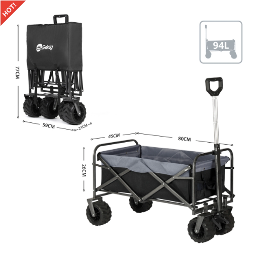 Sekey faltbarer Bollerwagen, große Räder und Bremsen in schwarz/grau