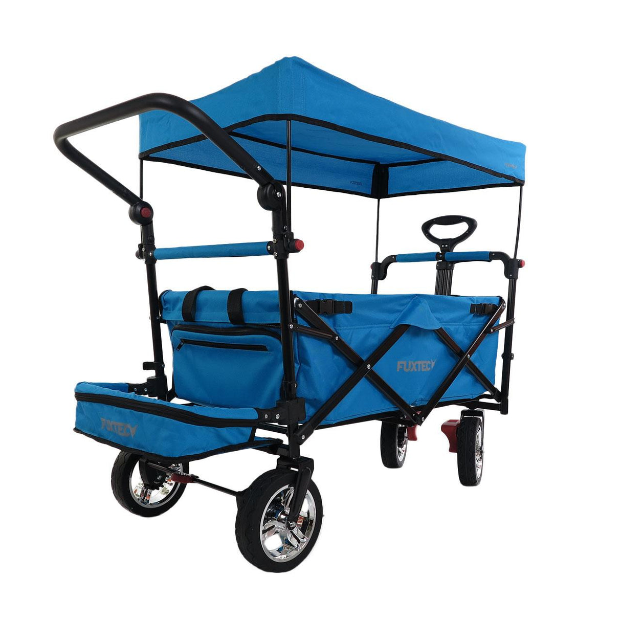 FUXTEC faltbarer Bollerwagen FX-CT800T, mit Dach, Schiebegriff und Innenraumverlängerung in Türkis
