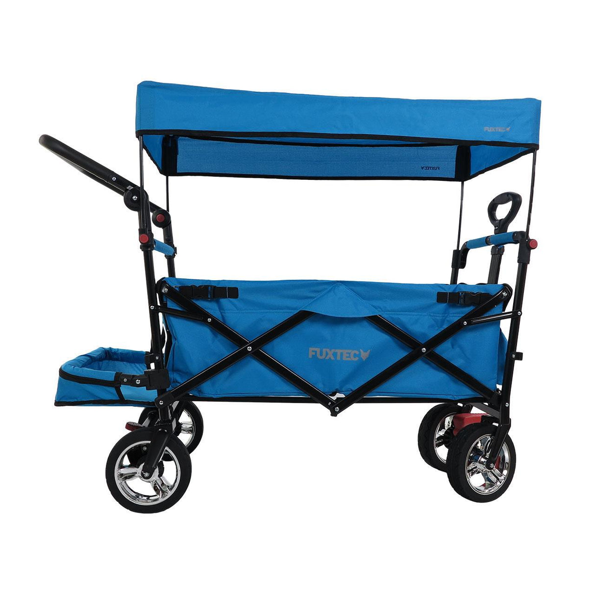 FUXTEC faltbarer Bollerwagen FX-CT800T, mit Dach, Schiebegriff und Innenraumverlängerung in Türkis