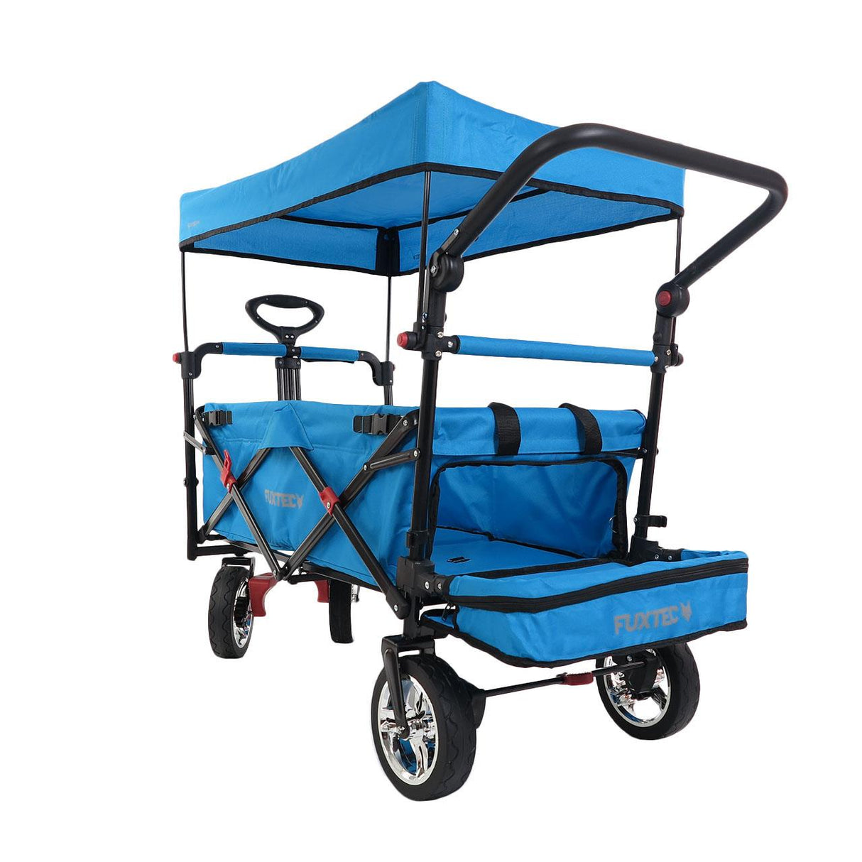 FUXTEC faltbarer Bollerwagen FX-CT800T, mit Dach, Schiebegriff und Innenraumverlängerung in Türkis