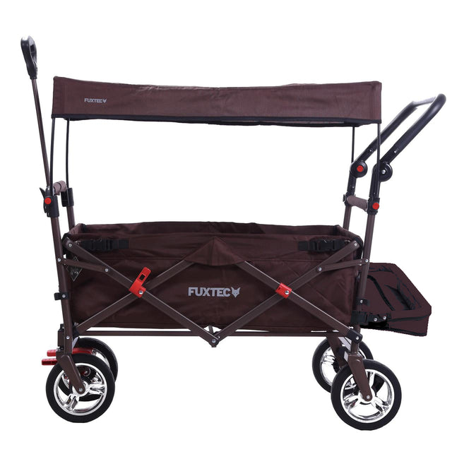 FUXTEC faltbarer Bollerwagen FX-CT800B, mit Dach, Schiebegriff und Innenraumverlängerung in Braun