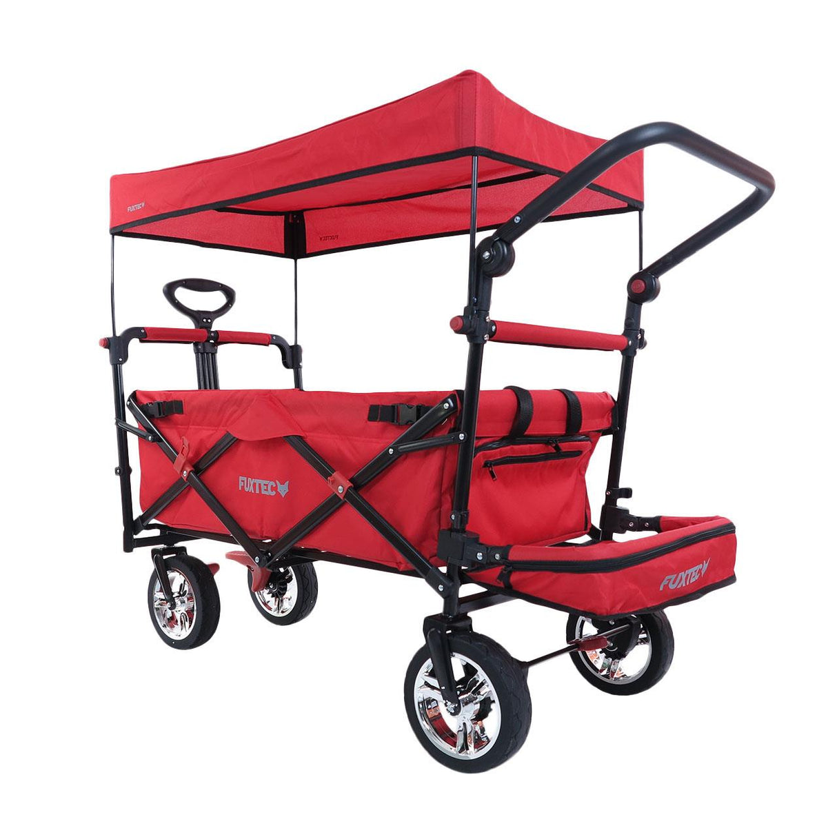 FUXTEC faltbarer Bollerwagen FX-CT800R, mit Dach, Schiebegriff und Innenraumverlängerung in Rot