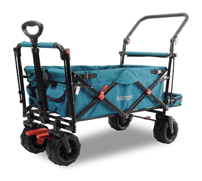 FUXTEC Strand-Bollerwagen FX-CTB800, in türkis, UV-Sonnendach,Schiebegriff, Innenraumverlängerung