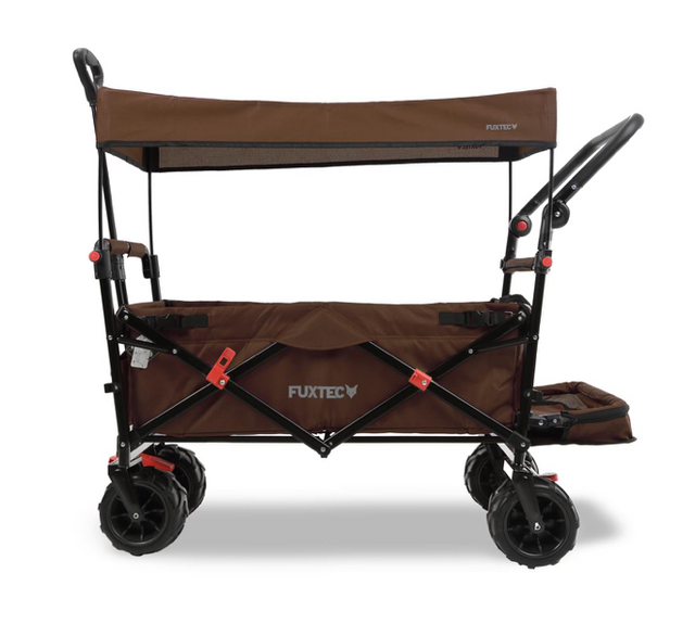 FUXTEC Strand-Bollerwagen FX-CTB800, in braun, UV-Sonnendach,Schiebegriff, Innenraumverlängerung