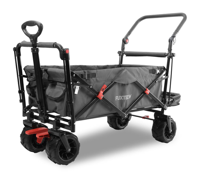 FUXTEC Strand-Bollerwagen FX-CTB800, in grau, UV-Sonnendach,Schiebegriff, Innenraumverlängerung