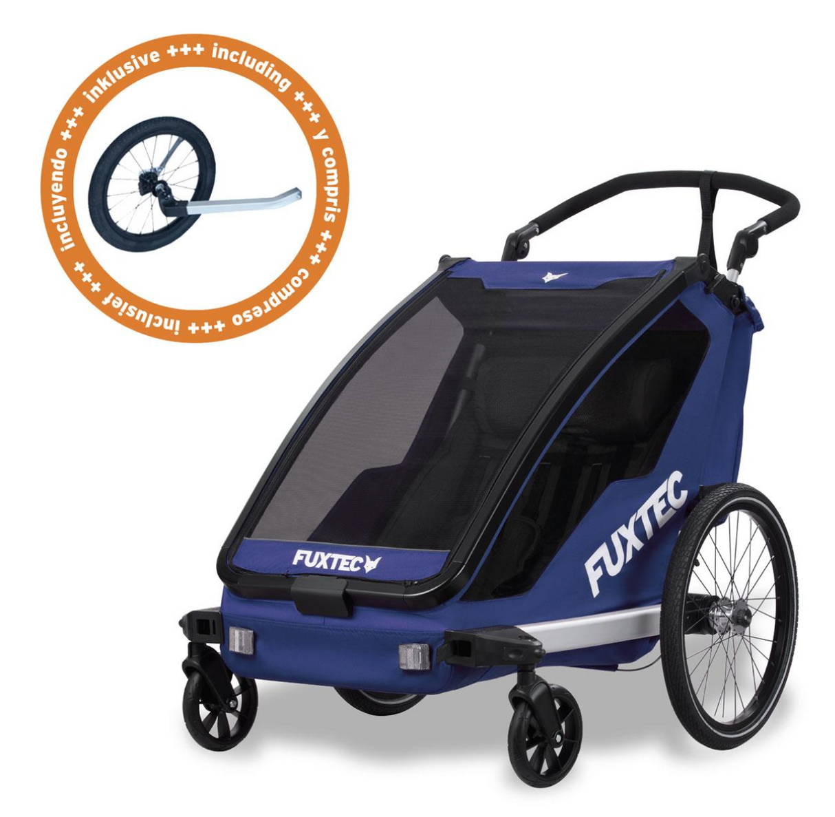 FUXTEC Fahrradanhänger/Jogger mit Jogger-Rad in blau