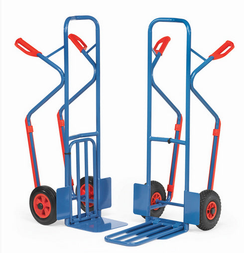 Fetra K1331V/K1331L/K1331P Paketkarren 300kg, Stahlblech- und Klappschaufel, Kunststoffgleitkufe