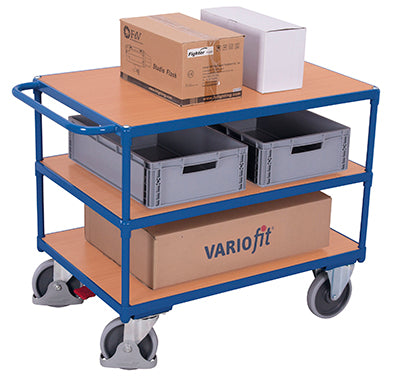 VARIOfit Schwerer Tischwagen mit drei Ladefl. aus Holz sw-500.650/sw-600.512/sw-700.600/sw-800.600